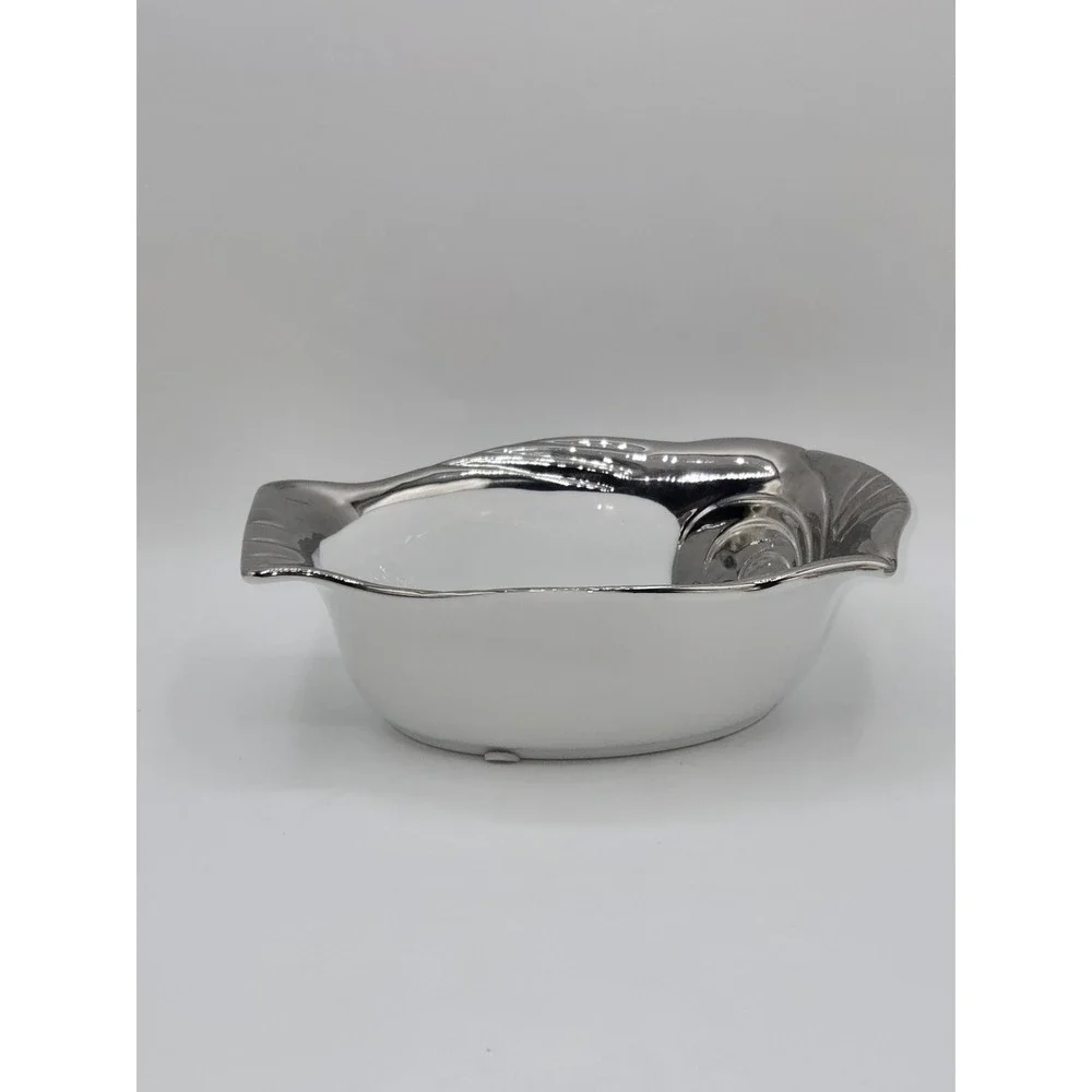 Studio TU Porcelain Plus Sterling Silver Trim Owl Shaped Porcelain Serving Bowl
